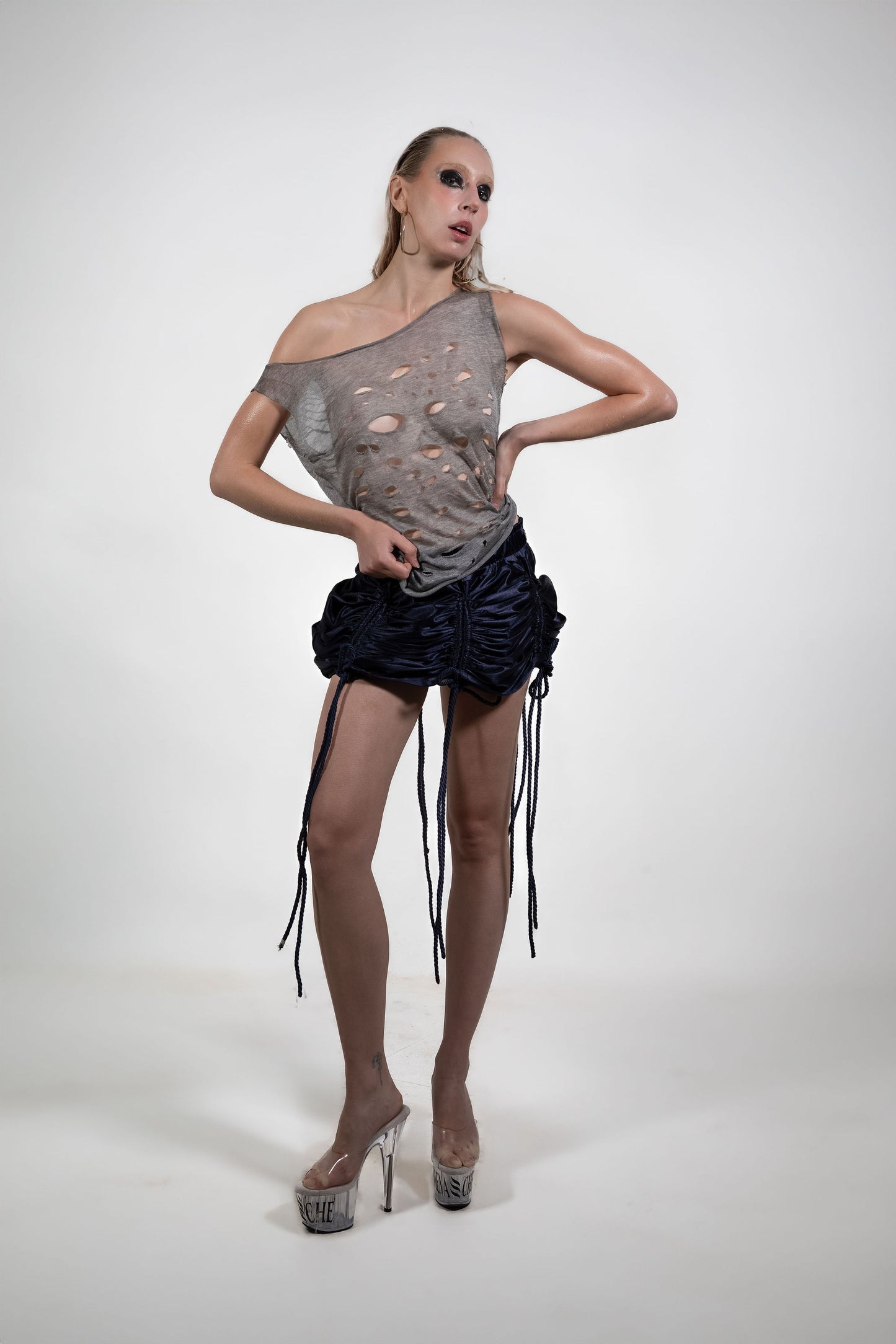RUCHED SKIRT — BLUE