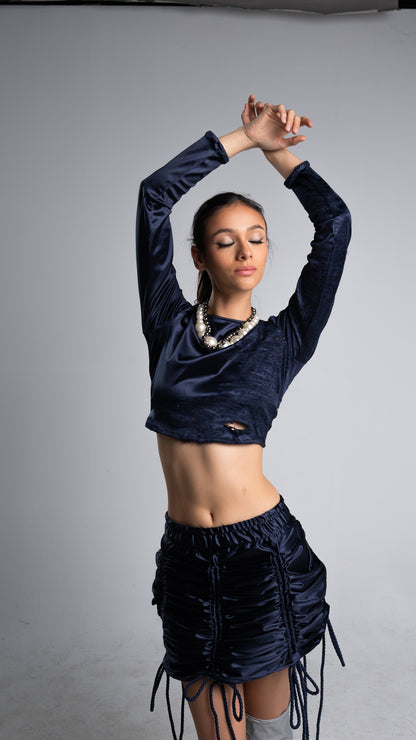 RUCHED SKIRT — BLUE