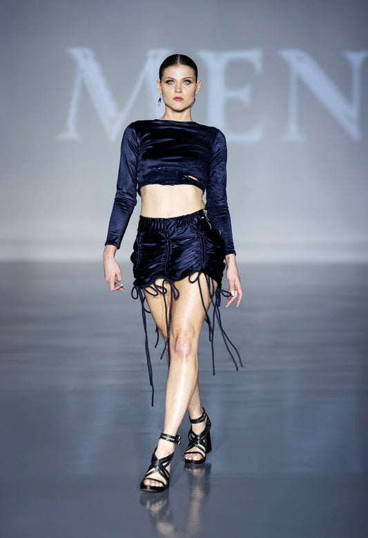 RUCHED SKIRT — BLUE